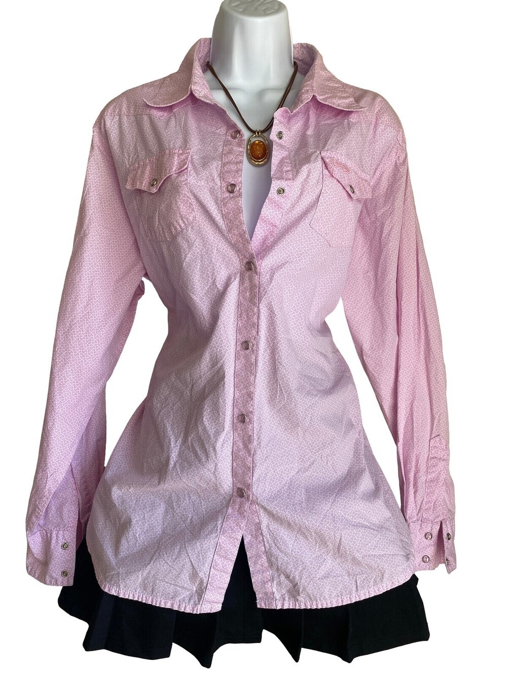 Vintage Wrangler Plus 2X Pink Western Tunic Blouse Button Up Cowgirl Rodeo Boho
